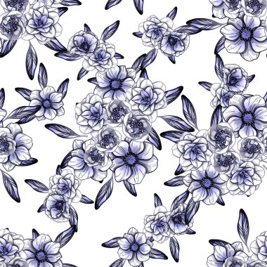 Sorunsuz vintage tarzı çiçek deseni. Kontur çiçek öğeleri
