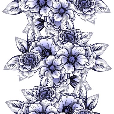 Sorunsuz vintage tarzı çiçek deseni. Kontur çiçek öğeleri