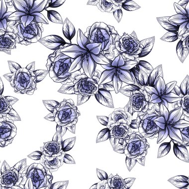 Sorunsuz vintage tarzı çiçek deseni. Kontur çiçek öğeleri