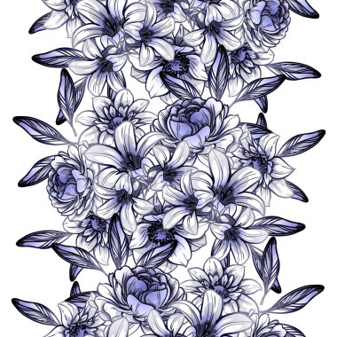 Sorunsuz vintage tarzı çiçek deseni. Kontur çiçek öğeleri