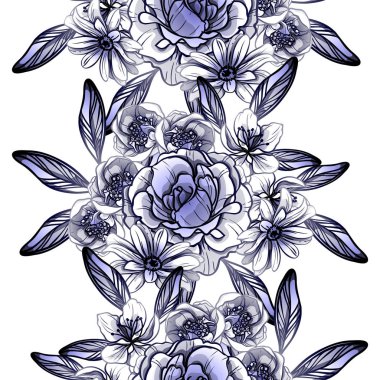Sorunsuz vintage tarzı çiçek deseni. Kontur çiçek öğeleri