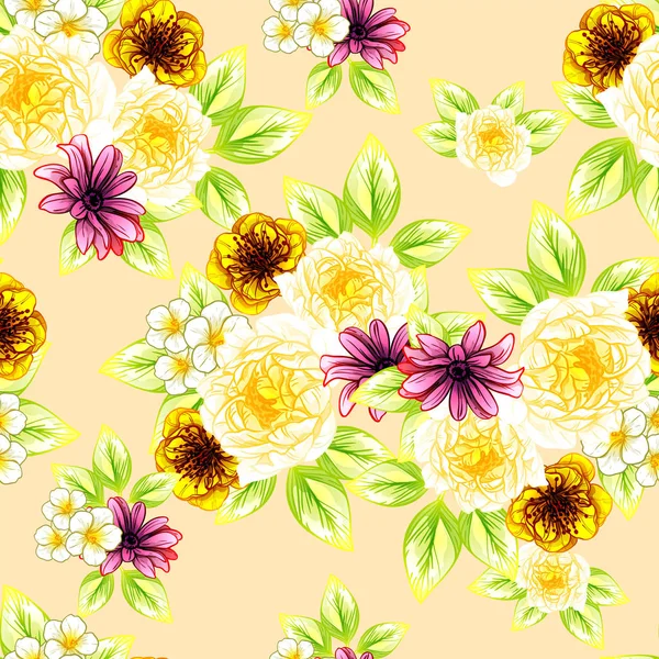 Seamless Vintage Style Flower Pattern Floral Elements Color — Stock Vector