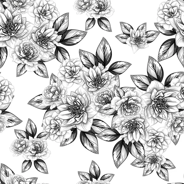 Modèle Fleur Style Vintage Sans Couture Éléments Floraux Dans Contour — Image vectorielle