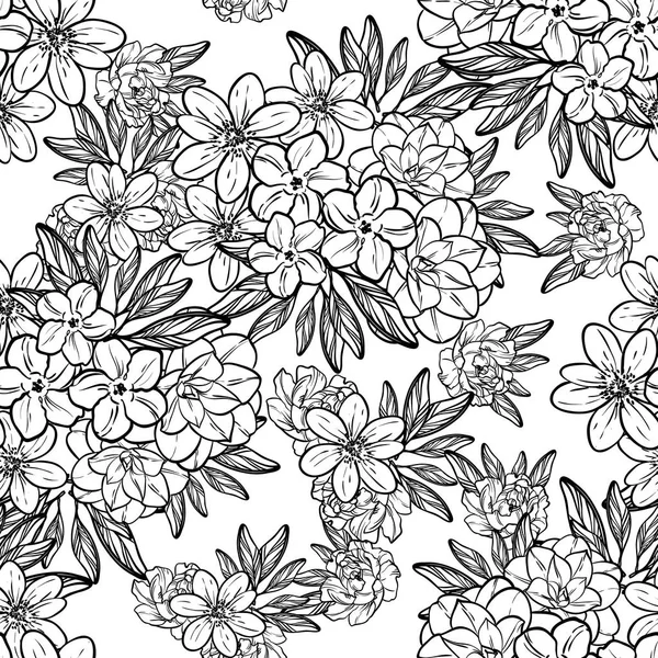 Naadloze Vintage Stijl Bloemenpatroon Floral Elementen Contour — Stockvector