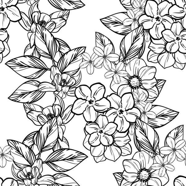 Naadloze Vintage Stijl Bloemenpatroon Floral Elementen Contour — Stockvector