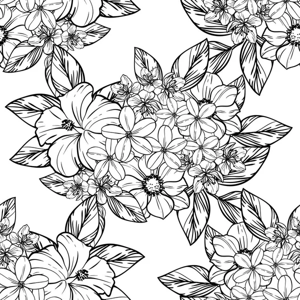 Naadloze Vintage Stijl Bloemenpatroon Floral Elementen Contour — Stockvector