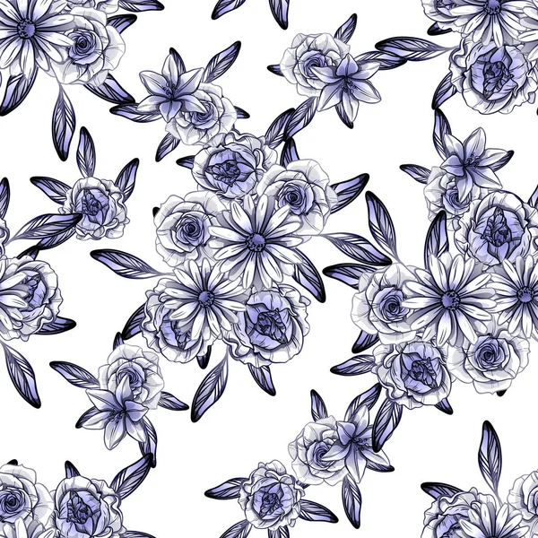 Sorunsuz vintage tarzı çiçek deseni. Kontur çiçek öğeleri