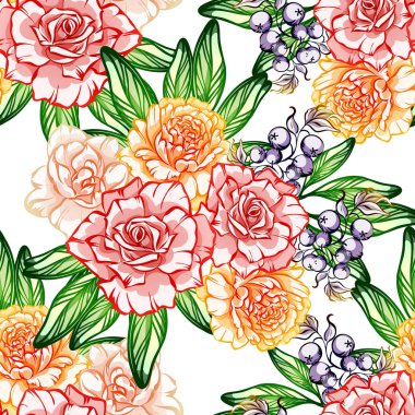 Sorunsuz vintage tarzı çiçek deseni. Renkli çiçek öğeleri