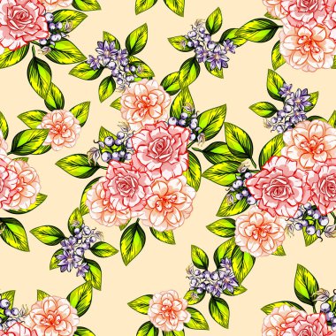 Sorunsuz vintage tarzı çiçek deseni. Renkli çiçek öğeleri