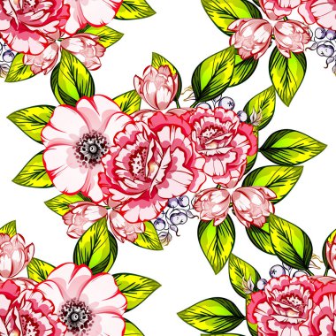 Sorunsuz vintage tarzı çiçek deseni. Renkli çiçek öğeleri