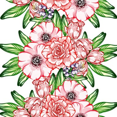 Sorunsuz vintage tarzı çiçek deseni. Renkli çiçek öğeleri
