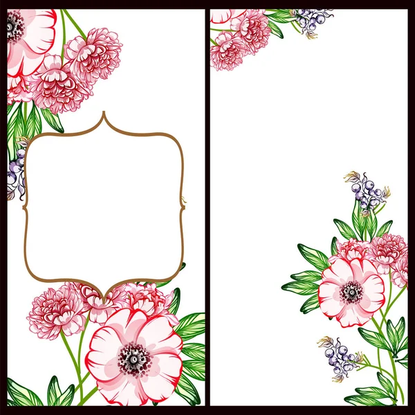 Conjunto Tarjetas Boda Flores Estilo Vintage Elementos Marcos Florales — Vector de stock