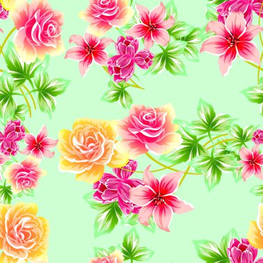 Sorunsuz vintage tarzı çiçek deseni. Renkli çiçek öğeleri