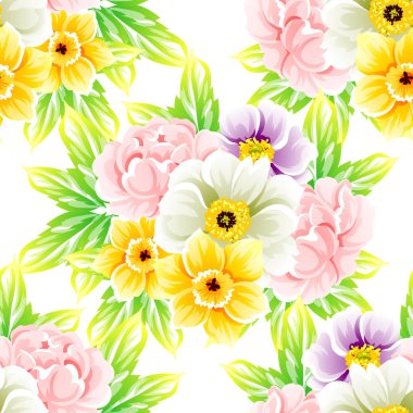 Sorunsuz vintage tarzı çiçek deseni. Renkli çiçek öğeleri