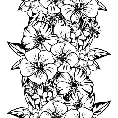 Sorunsuz vintage tarzı çiçek deseni. Siyah ve beyaz çiçek öğeleri.