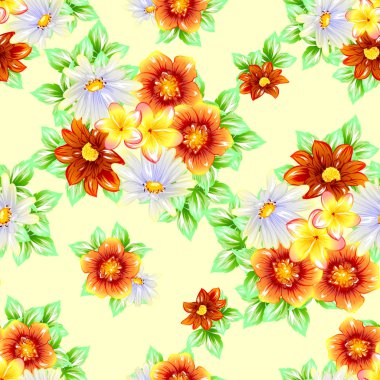 Sorunsuz vintage tarzı çiçek deseni. Renkli çiçek öğeleri