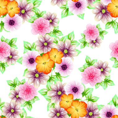 Sorunsuz vintage tarzı çiçek deseni. Renkli çiçek öğeleri