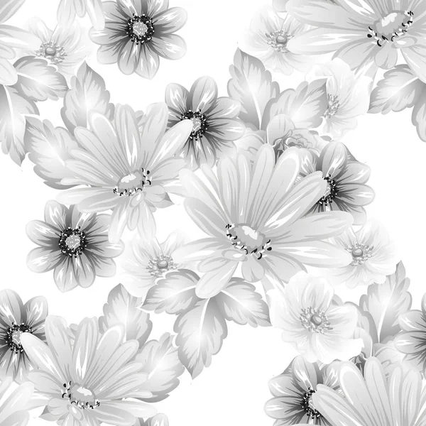 Patrón Flores Estilo Vintage Sin Costuras Elementos Florales Blanco Negro — Archivo Imágenes Vectoriales