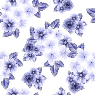 Sorunsuz vintage tarzı koyu mavi çiçek deseni. Çiçek öğeleri.