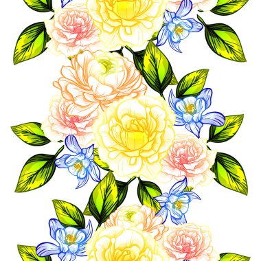 Sorunsuz vintage tarzı çiçek deseni. Renkli çiçek öğeleri
