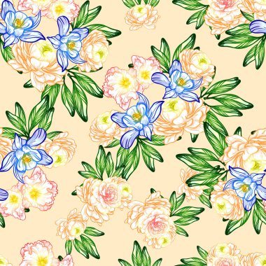 Sorunsuz vintage tarzı çiçek deseni. Renkli çiçek öğeleri