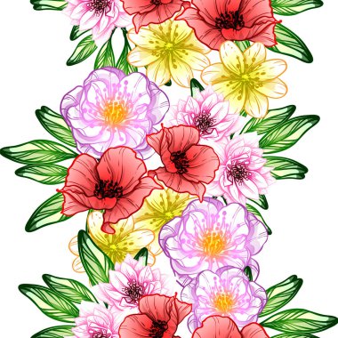 Sorunsuz vintage tarzı çiçek deseni. Renkli çiçek öğeleri