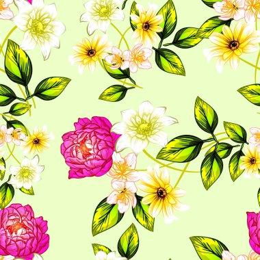 Sorunsuz vintage tarzı çiçek deseni. Renkli çiçek öğeleri