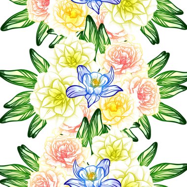 Sorunsuz vintage tarzı çiçek deseni. Renkli çiçek öğeleri