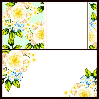 Klasik çiçek düğün kartları seti. Çiçek elementleri ve çerçeveleri.