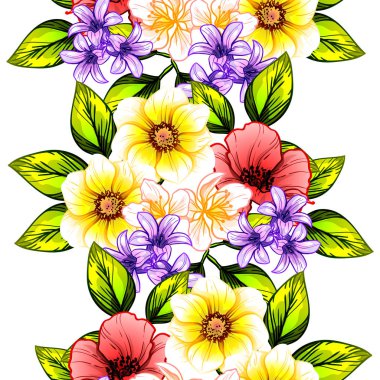 Sorunsuz vintage tarzı çiçek deseni. Renkli çiçek öğeleri