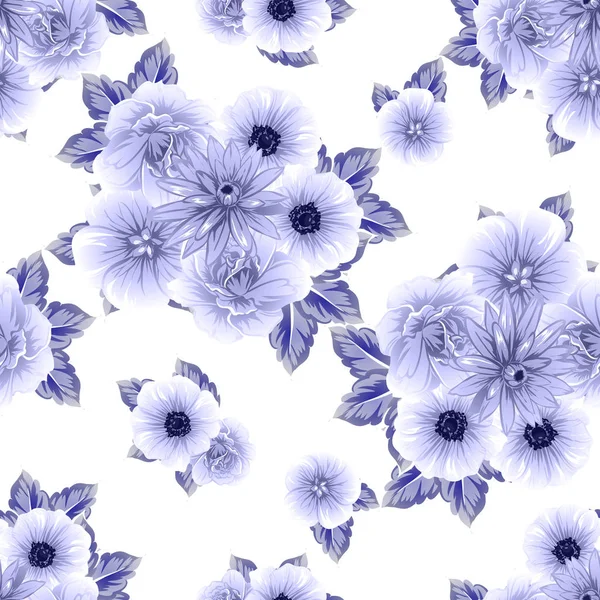 Estilo Vintage Sem Costura Padrão Flor Azul Escuro Elementos Florais — Vetor de Stock