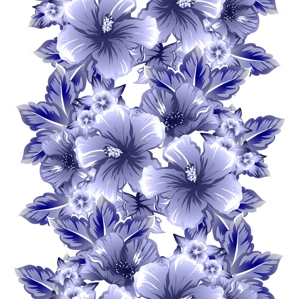 Seamless Vintage Style Dark Blue Flower Pattern Floral Elements — Stock Vector
