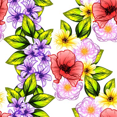 Sorunsuz vintage tarzı çiçek deseni. Renkli çiçek öğeleri