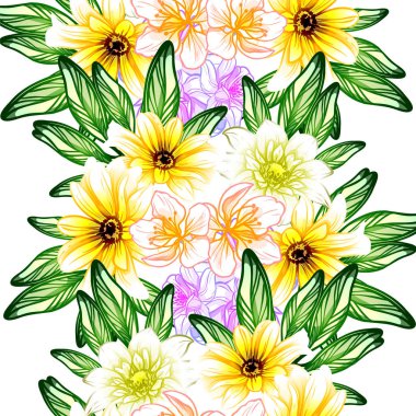 Sorunsuz vintage tarzı çiçek deseni. Renkli çiçek öğeleri