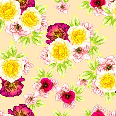 Sorunsuz vintage tarzı çiçek deseni. Renkli çiçek öğeleri