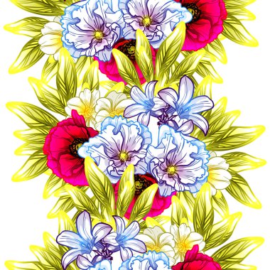 Sorunsuz vintage tarzı çiçek deseni. Renkli çiçek öğeleri