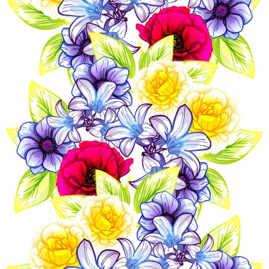 Sorunsuz vintage tarzı çiçek deseni. Renkli çiçek öğeleri