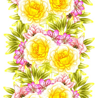 Sorunsuz vintage tarzı çiçek deseni. Renkli çiçek öğeleri