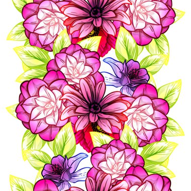 Sorunsuz vintage tarzı çiçek deseni. Renkli çiçek öğeleri