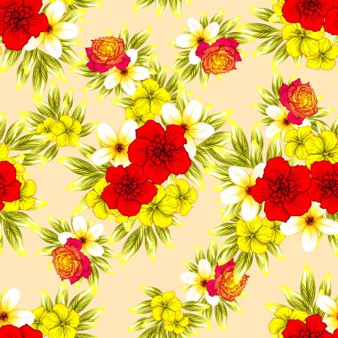 Sorunsuz vintage tarzı çiçek deseni. Renkli çiçek öğeleri