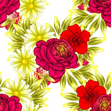 Sorunsuz vintage tarzı çiçek deseni. Renkli çiçek öğeleri