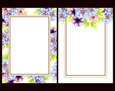 Klasik çiçek düğün kartları seti. Çiçek elementleri ve çerçeveleri.