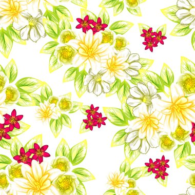 Sorunsuz vintage tarzı çiçek deseni. Renkli çiçek öğeleri