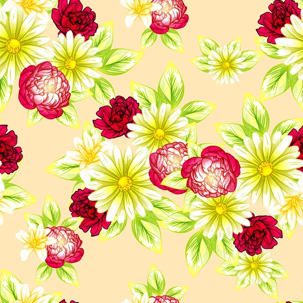 Seamless Vintage Style Flower Pattern Floral Elements Color — Stock Vector