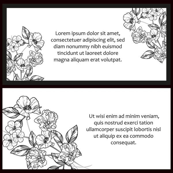 Siyah-beyaz klasik çiçek düğün kartları. Çiçek elementleri ve çerçeveleri.