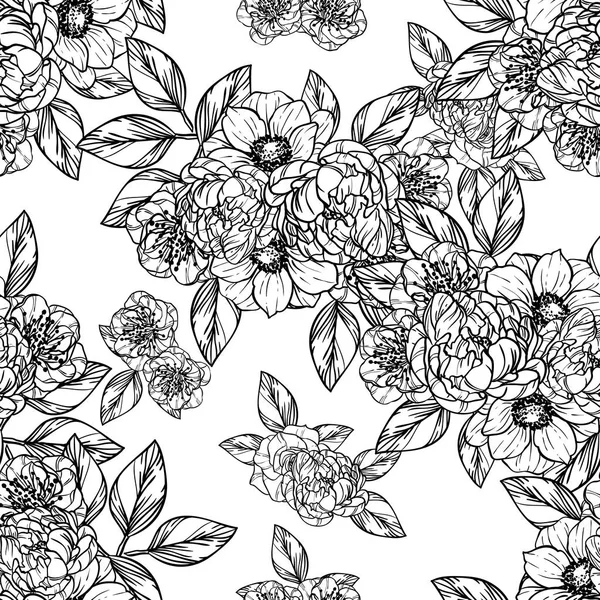 Modèle Fleur Style Vintage Sans Couture Eléments Floraux Noir Blanc — Image vectorielle