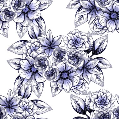 Sorunsuz vintage tarzı koyu mavi çiçek deseni. Çiçek öğeleri.