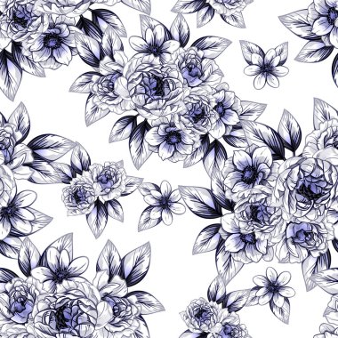 Sorunsuz vintage tarzı koyu mavi çiçek deseni. Çiçek öğeleri.