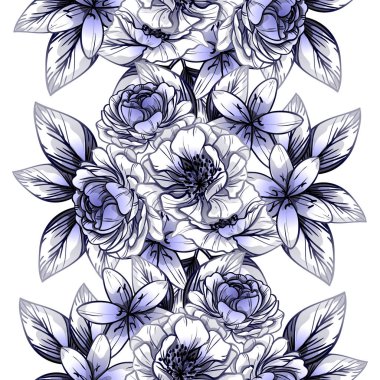 Sorunsuz vintage tarzı koyu mavi çiçek deseni. Çiçek öğeleri.