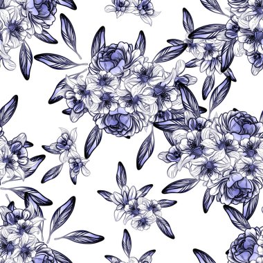 Sorunsuz vintage tarzı koyu mavi çiçek deseni. Çiçek öğeleri.